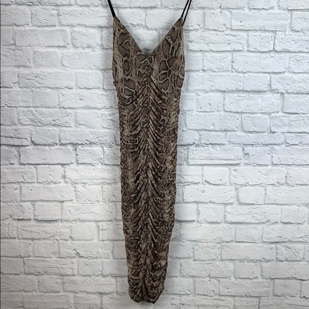 Snakeskin ruched bodycon midi dress large
